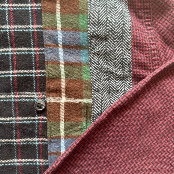 Custom Rebuilt Flannel Shirt OOAK Cotton Plaid One Size Inset Colorblock ROXBURY - Picture 5 of 6